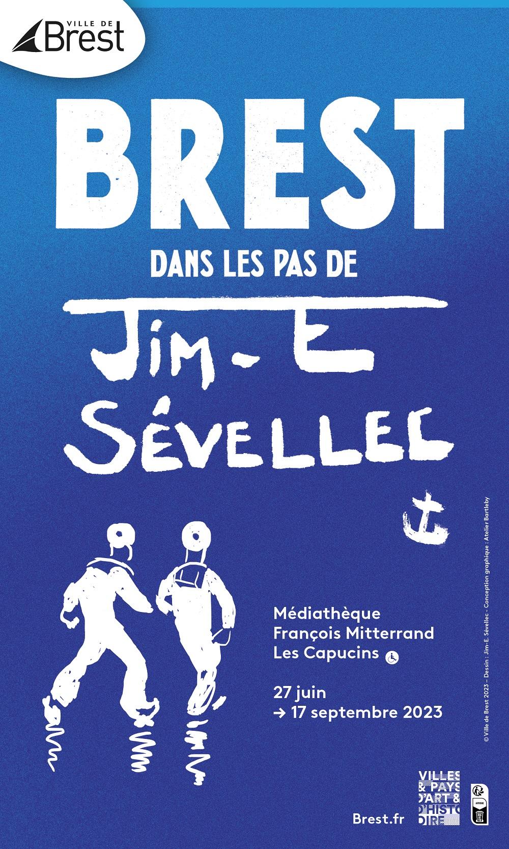 affiche officelle de l'exposition, représentant 2 marins sur un fond bleu